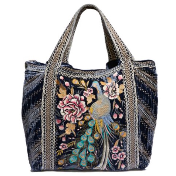 🍃💕NWT Johnny Was Silk Velvet Boho Hobo Tote Bag - Picture 3 of 8